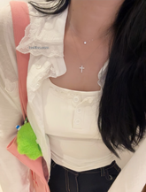 925 Silver Dainty Solitaire Cross Necklace